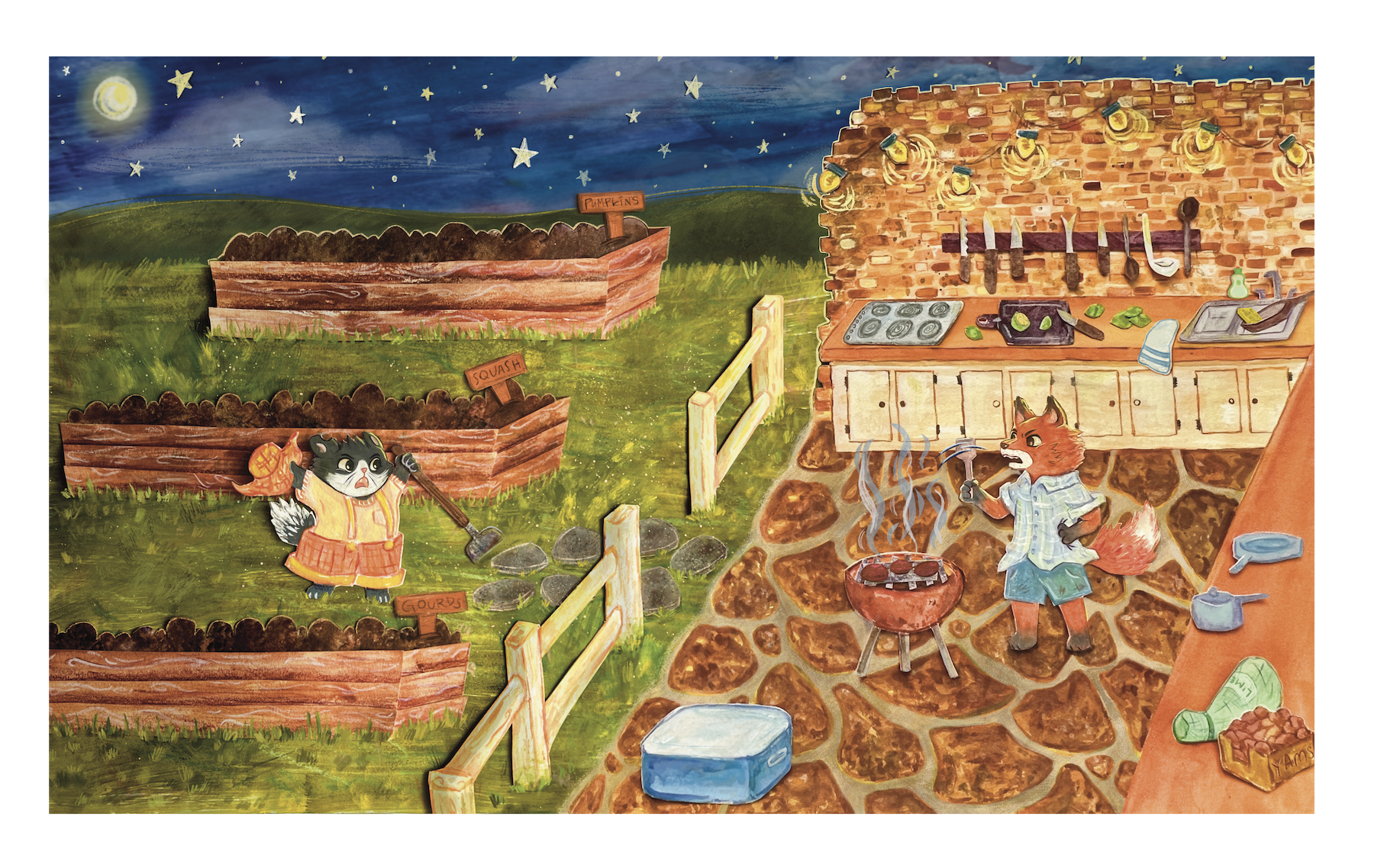 Cat and Fox at Night